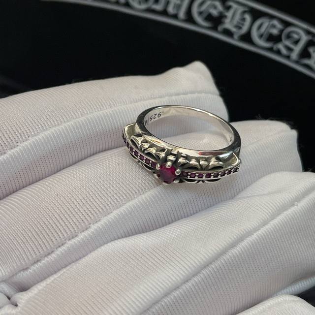 Counter quality Chrome Hearts classic distressed pink diamond ring with concave