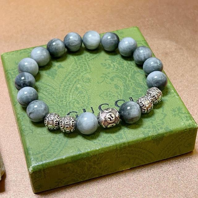 Gucci bracelet, unisex, latest model, natural gray tiger's eye stone bracelet, h