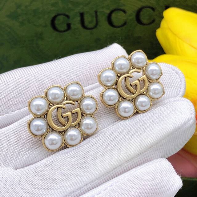 No. Ged0125 Gucci Double G Rice Pearl Earrings Retro Girls Must-Have