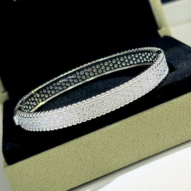 A4284 Fanjia wide bracelet with full diamonds and beaded edges. A stunning piece