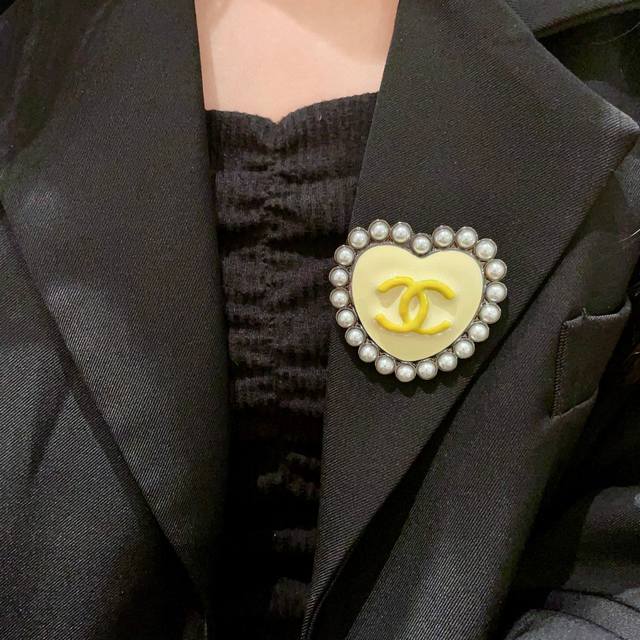 Chanel Heart Pearl Double C Brooch