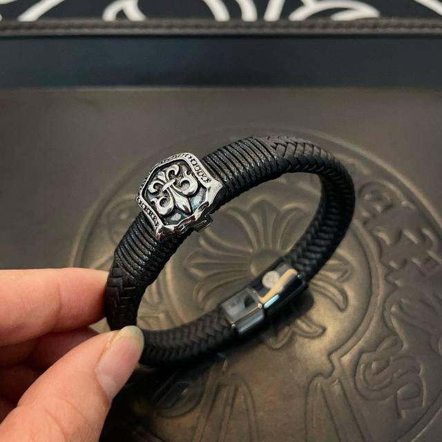 Chrome He Rts Chrome Hearts counter-same style Scout flower leather cord bracele