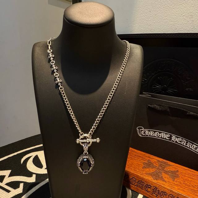 New counter quality Chrome Hearts cross necklace, purple diamond pendant with c