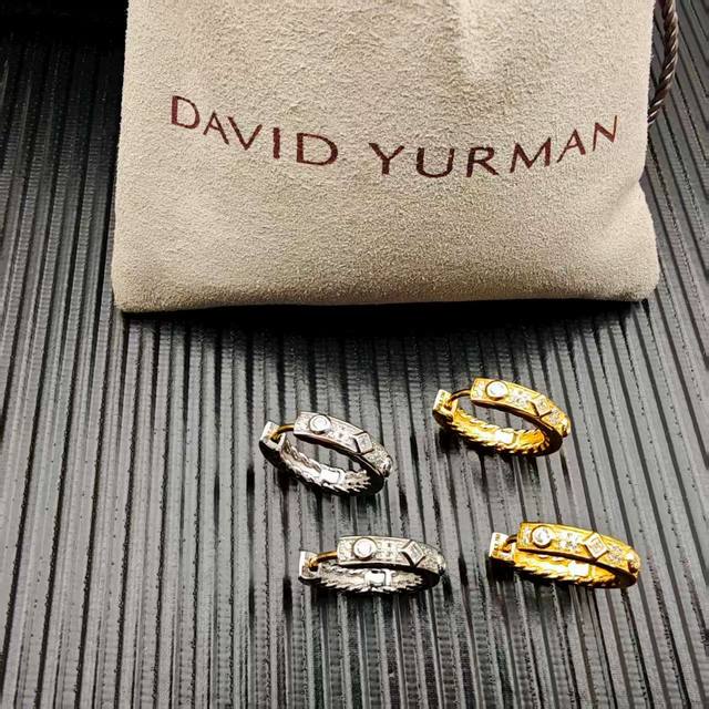 David Yurman 12.3*4mm Silver and White Diamond Renaissance Cable Earrings