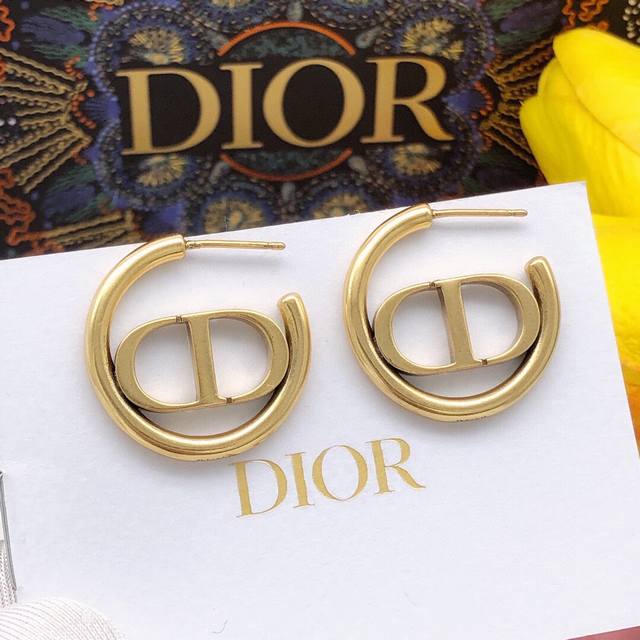 ########Ded0013 Original quality Dior new gold retro letter Dior earrings round
