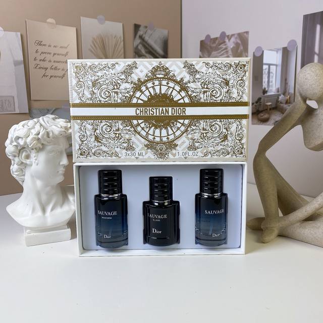 Dior Sauvage Platinum Box Sample Set (30ml x 3), with spray nozzle, contains Sau