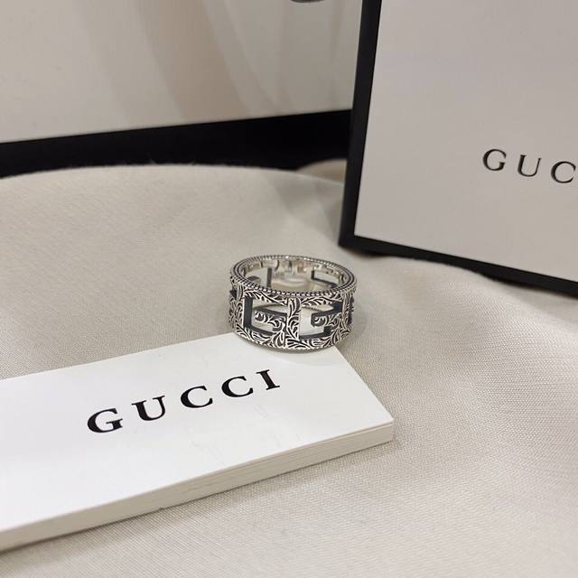 Gucci 925 Sterling Silver Square G Vintage Hollow Wide Ring (Ddd) Sizes: 12#, 14