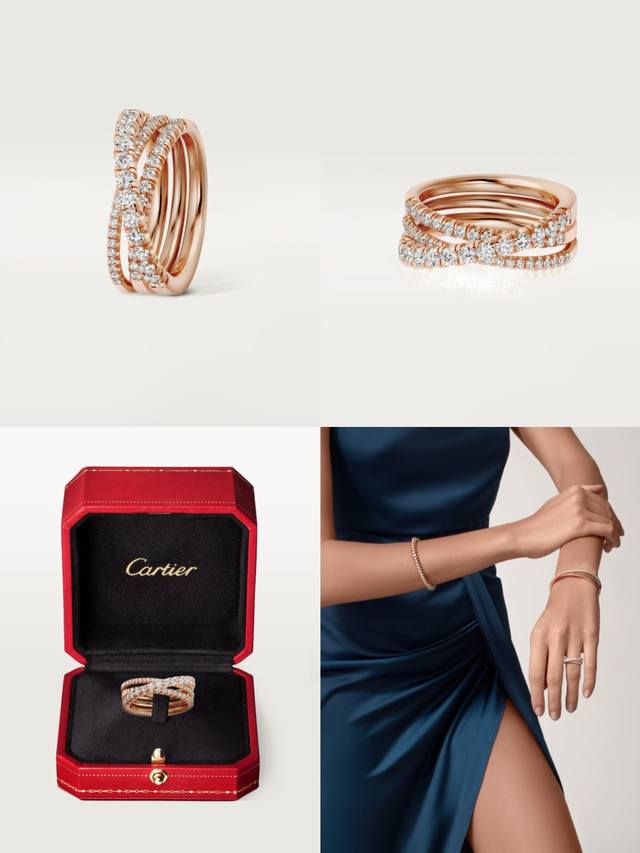 Cartier Etincelle De series three-ring full diamond ring, 18K gold plated with h