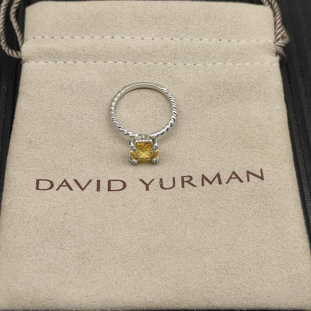 David Yurman 8mm four-prong yellow diamond ring. Sizes: US 6-7-8-9, four sizes,