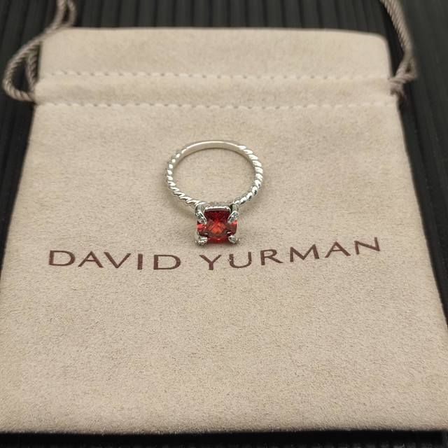 David Yurman 8mm four-prong red diamond ring. Sizes: US 6-7-8-9, all four sizes