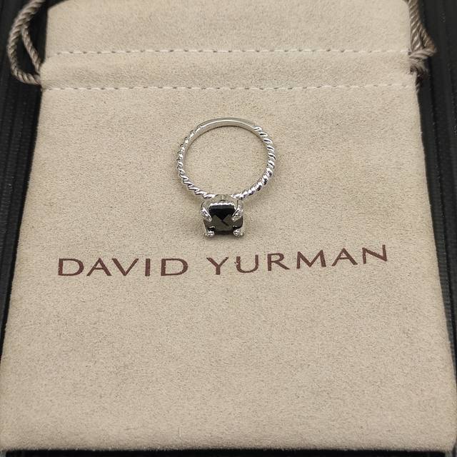 David Yurman 8mm four-prong black diamond ring. Sizes: US 6-7-8-9, four sizes. I