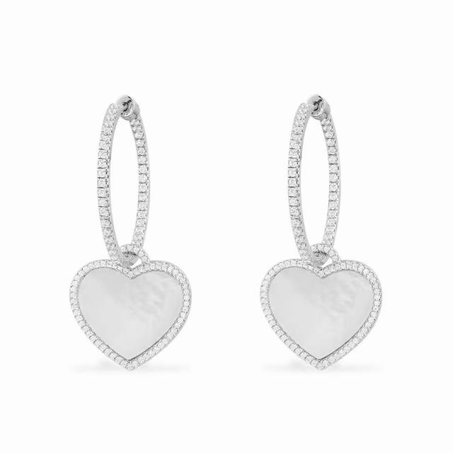 A-grade Monaco white mother-of-pearl heart hoop earrings! The unique heart desig
