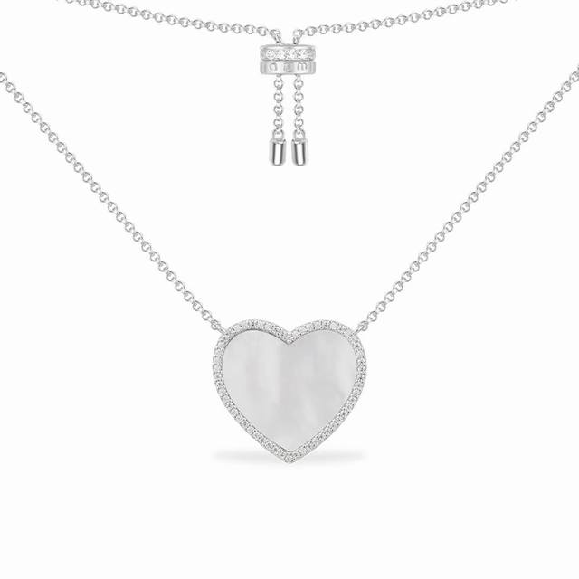 A-grade Monaco White Mother-of-Pearl Heart Adjustable Necklace! A unique heart d