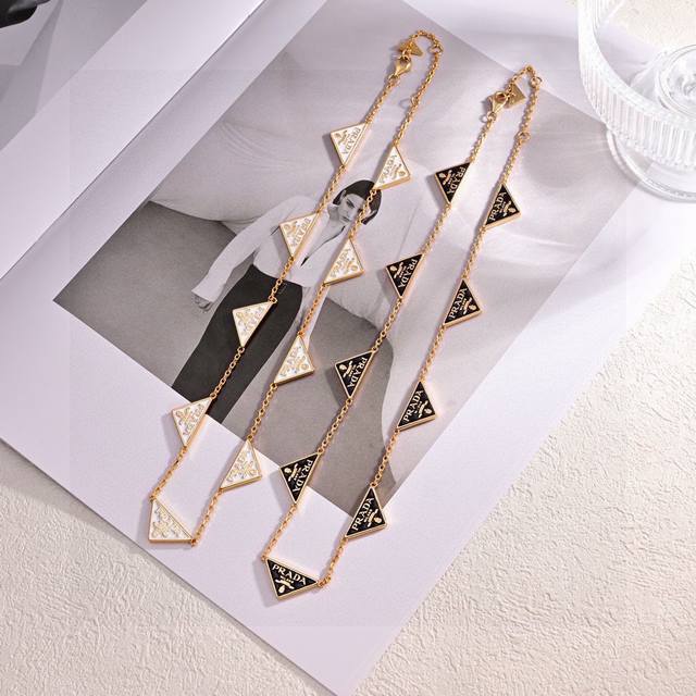 Prada Triangle Necklace and Bracelet Set - A hot new arrival that's sweeping the