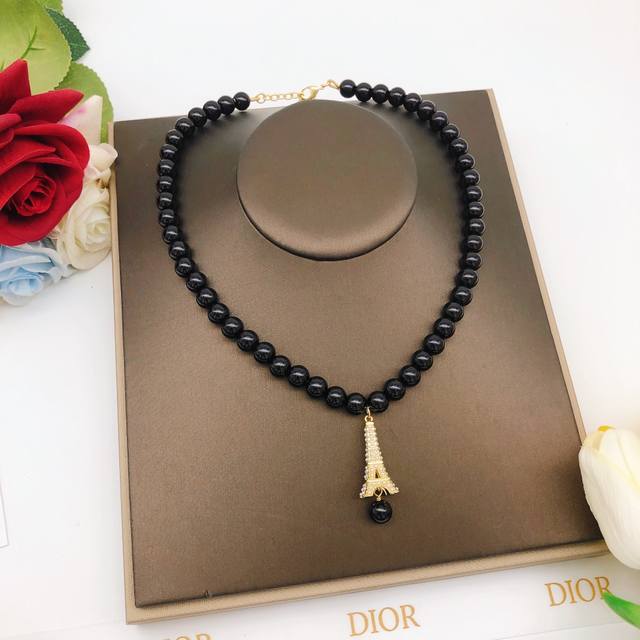Item No. Dxl0179 Dio* Latest Black Pearl Necklace with Eiffel Tower Design, Batc