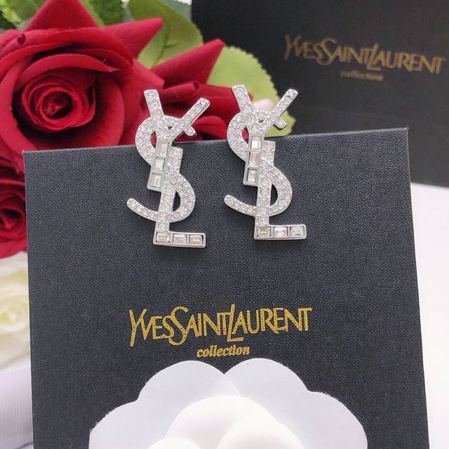 Item No. Yed0016 Saint Laurent YSL Letter Stud Earrings with Diamond Square Diam