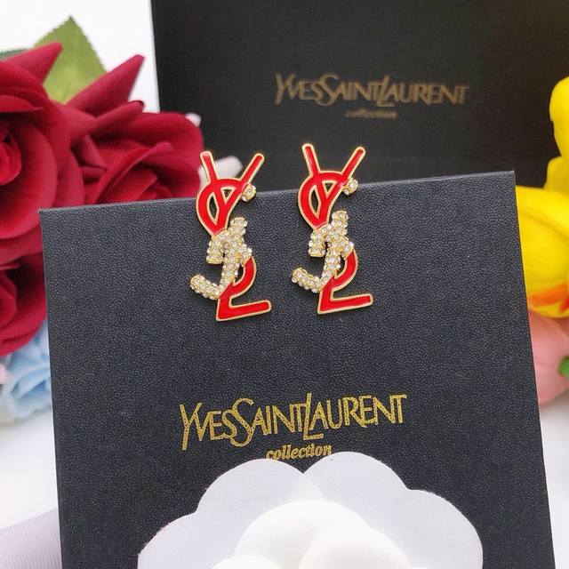 Item No. Yed0045 Saint Laurent's latest YSL red diamond-encrusted stud earrings,