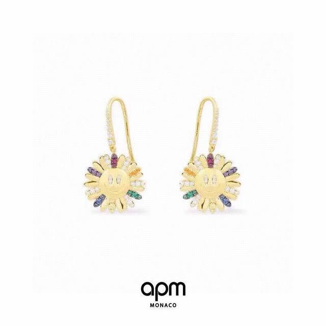 Apm Colorful Daisy Earrings, Handmade with Micro-pave Inlaid Colorful Purple, Or