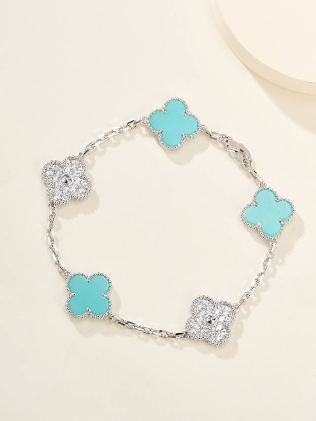 New Interspersed Diamond Amazonite Bracelet in White Gold (Ddd)