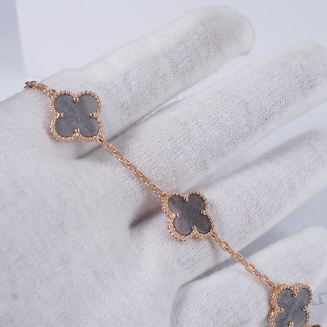 Vca Silver Obsidian Four-Leaf Clover Five-Flower Bracelet - Bulk inquiries welco