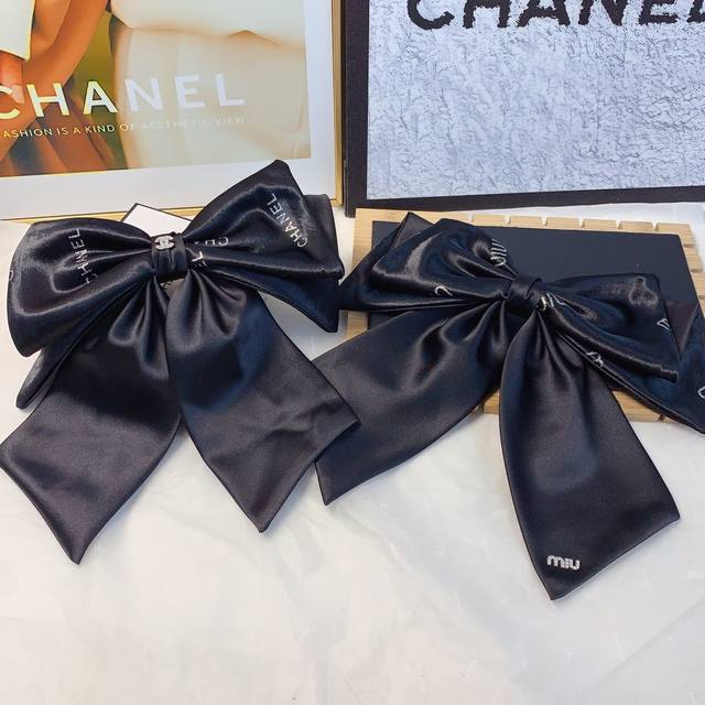 Chanel Mini Hair Clip, Miu Miu Satin Bow Hair Clip, Spring Clip, Three-Dimension