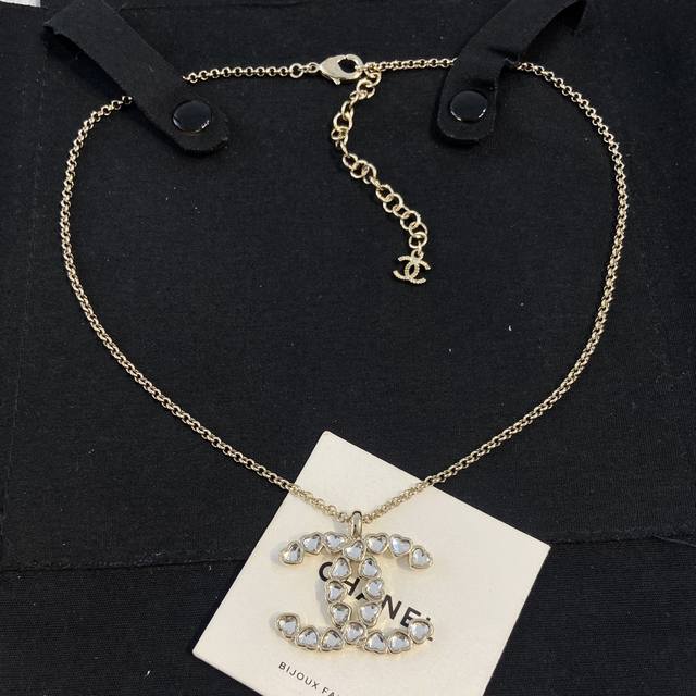 Xx0293 Ch Nel Full Diamond Heart Double C Necklace Ddd