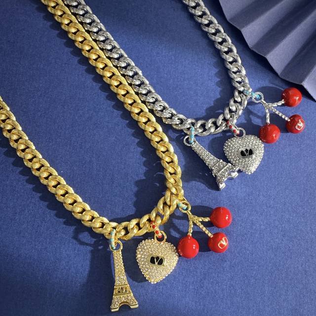 Necklace HL92 Valentino European and American style elegant red enamel cherry an
