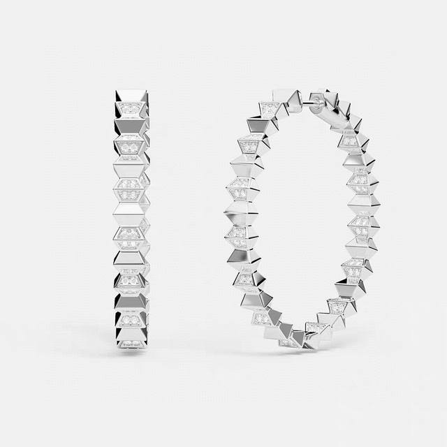 A batch M Monaco silver-white XL U batch And Down hoop earrings, wave-like fashi