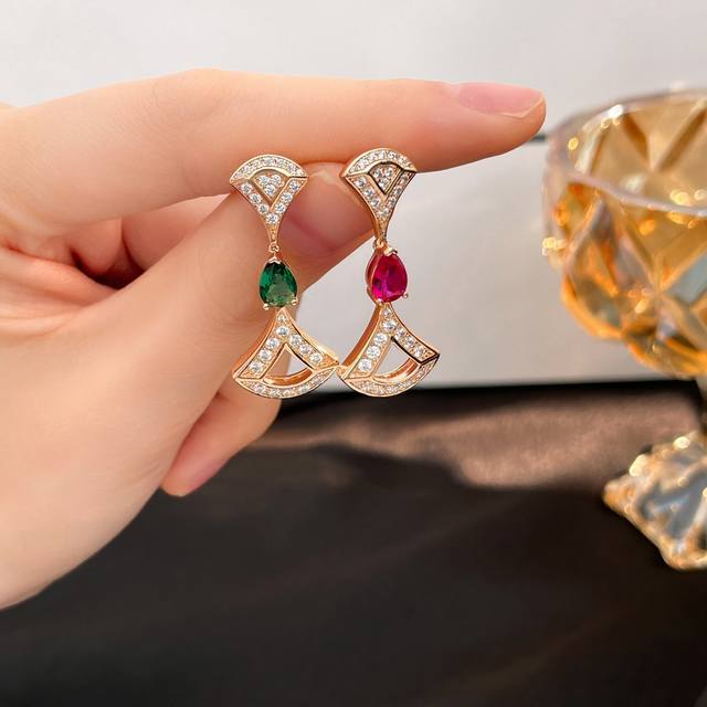 Divas' Dream Small Fan Gemstone Earrings Double fan design, incredibly elegant w