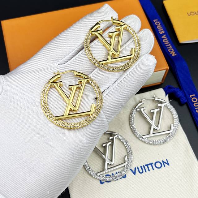 Lv Letter Crystal Inlaid Large Hoop Earrings, In Stock (Ddd) Large Size with Dia