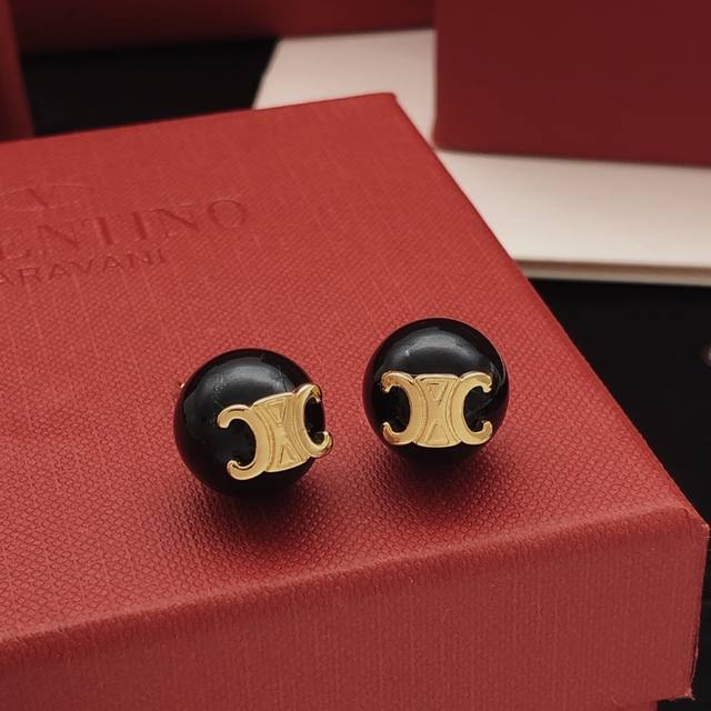 Item No. Sled0041 Celin* Latest Black Pearl Stud Earrings, Batch Z, Brass Materi