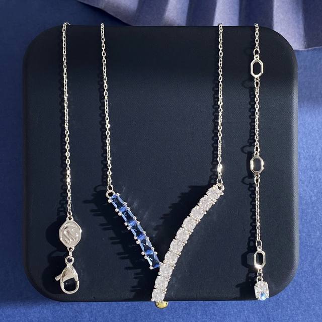 Necklace Sh93 Swarovski Fashion Design Mixed-Cut Blue Zircon Diamond Y-Shaped Pe