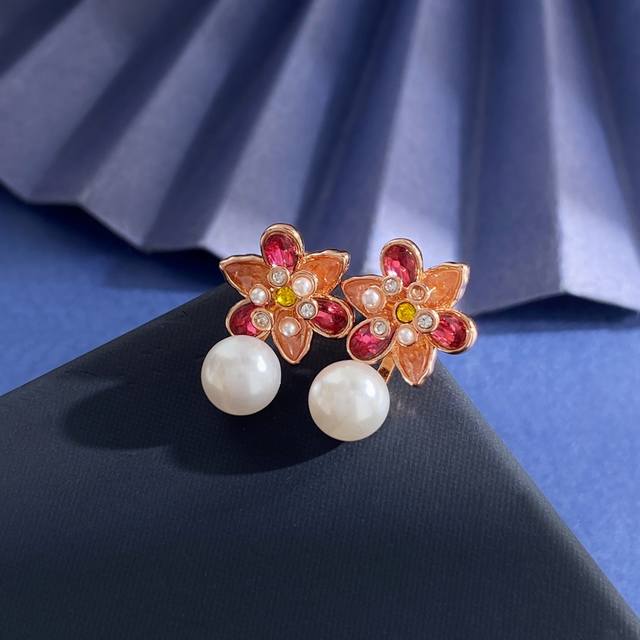 Earrings Sh93 Swarovski Crystal Luxury Fashion Colored Diamond Millet Pearl 3D F