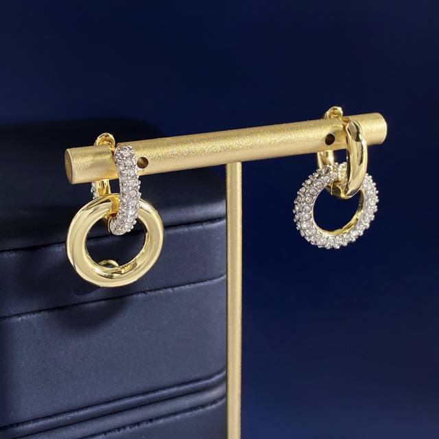 Sh93 Swarovski Fashion Asymmetrical Design Diamond-Studded Gold and Silver Inter