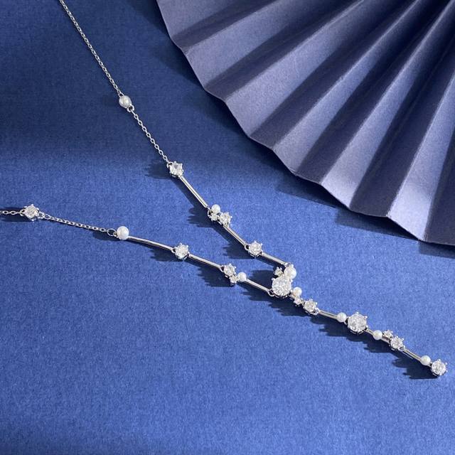 Sh93 Swarovski Fashionable and Luxurious Diamond and Pearl Y-Shaped Necklace, Ad