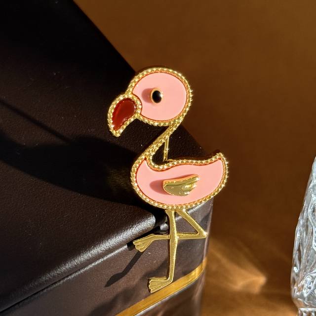 Animal Series Brooch Flamingo Unmarked Original Niche Fashion Design Brass Metal