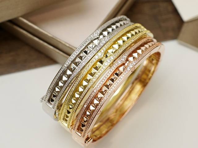 New Bulgari B.Zero 1 Rock series studded full diamond couple bracelet, unisex, f