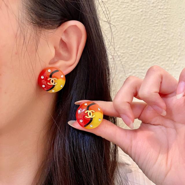 Chanel Colorful Double C Stud Earrings Ddd