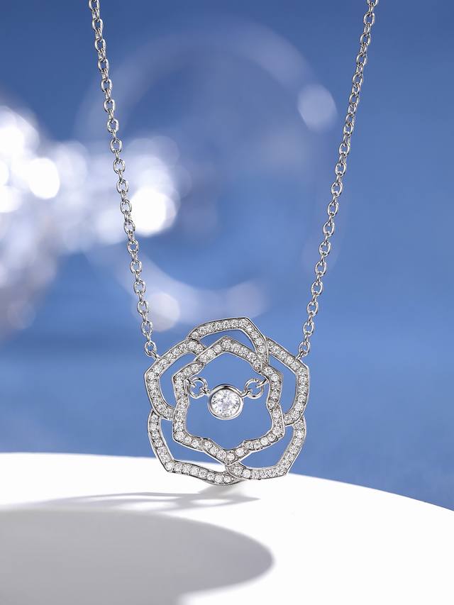 925 Sterling Silver Piaget Rose Collection New Rose Necklace. A blooming rose, a