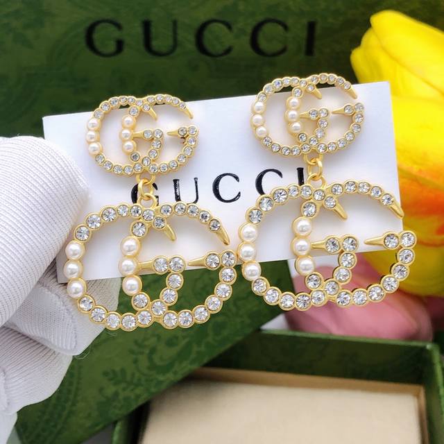 Item No. Ged0118 Gucci Double G Rhinestone Seed Bead Stud Earrings Ddd