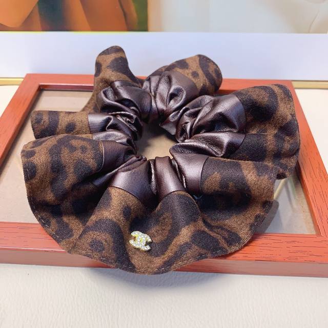 Chanel Mini Hair Tie, Chanel Hair Band, Leopard Print Hair Band, Scrunchie, Eleg