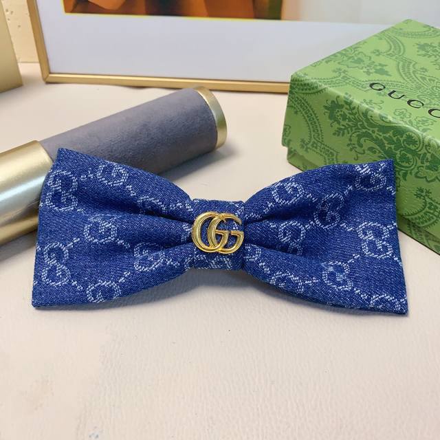 Gucci Hair Clip Embroidered Denim Bow Light Luxury Hair Clip Spring Clip Three-d