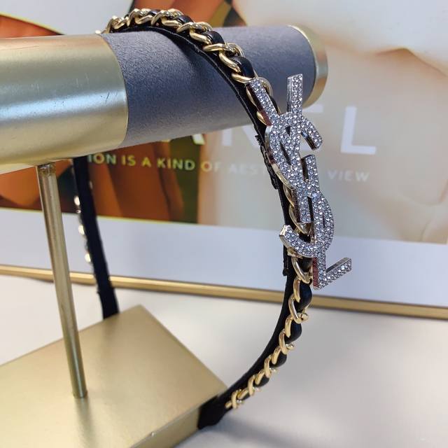 YSL Saint Laurent Headband, full rhinestone letter chain, luxurious style, versa