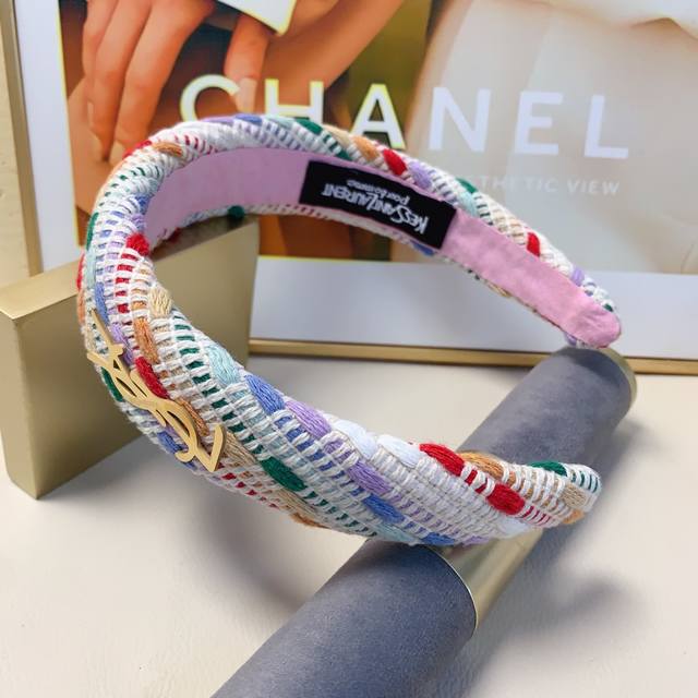 YSL Saint Laurent Headband Colorful Wool Titanium Steel Logo Light Luxury Style