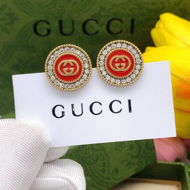 Item No. Ged0106 Gucci latest Gg diamond-encrusted round red earrings, same mate