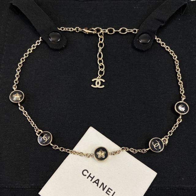 Xx0429 Gold and Black Double C Rhinestone Round Necklace Xin Zhilei's Style 25 N