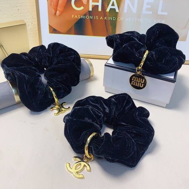 Miumiu, Chanel, Celine velvet hair tie with tag - a must-have for everyday wear,