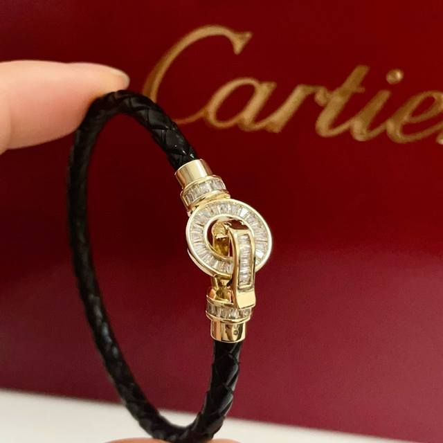 Cartier Panther Diamond-Set Leather Cord Bangle, High-End Custom Version. Diamon