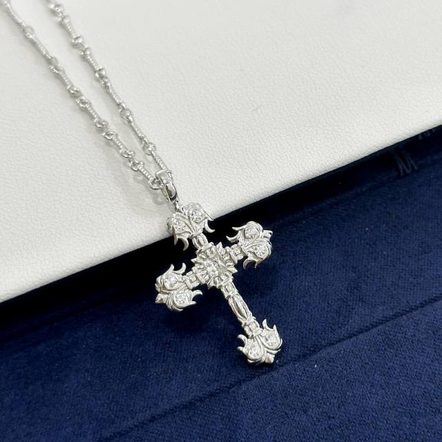 A1886 A stunning Chrome Hearts Flame Cross Necklace, heavily crafted, S925 sterl