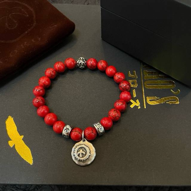 New Arrival: Goro's Takahashi Goro Red Turquoise Silver Pendant Bracelet. Top-ti